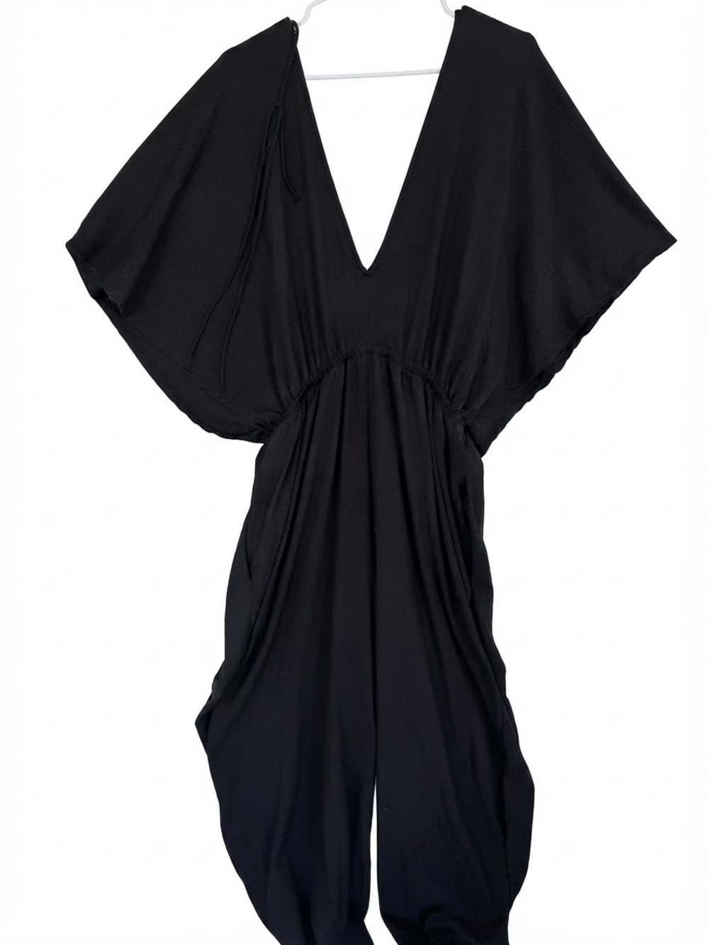 Free People Brach Black V-Neck Wide Sleeve Jumpsuit